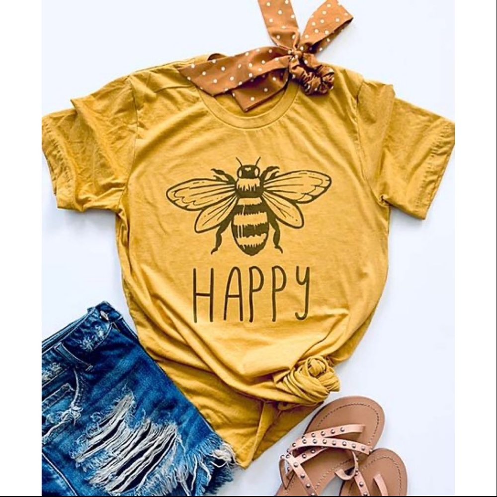 🌟LAST 1!🌟 Bee 🐝 Happy Tee in Mustard - Picture 5 of 7